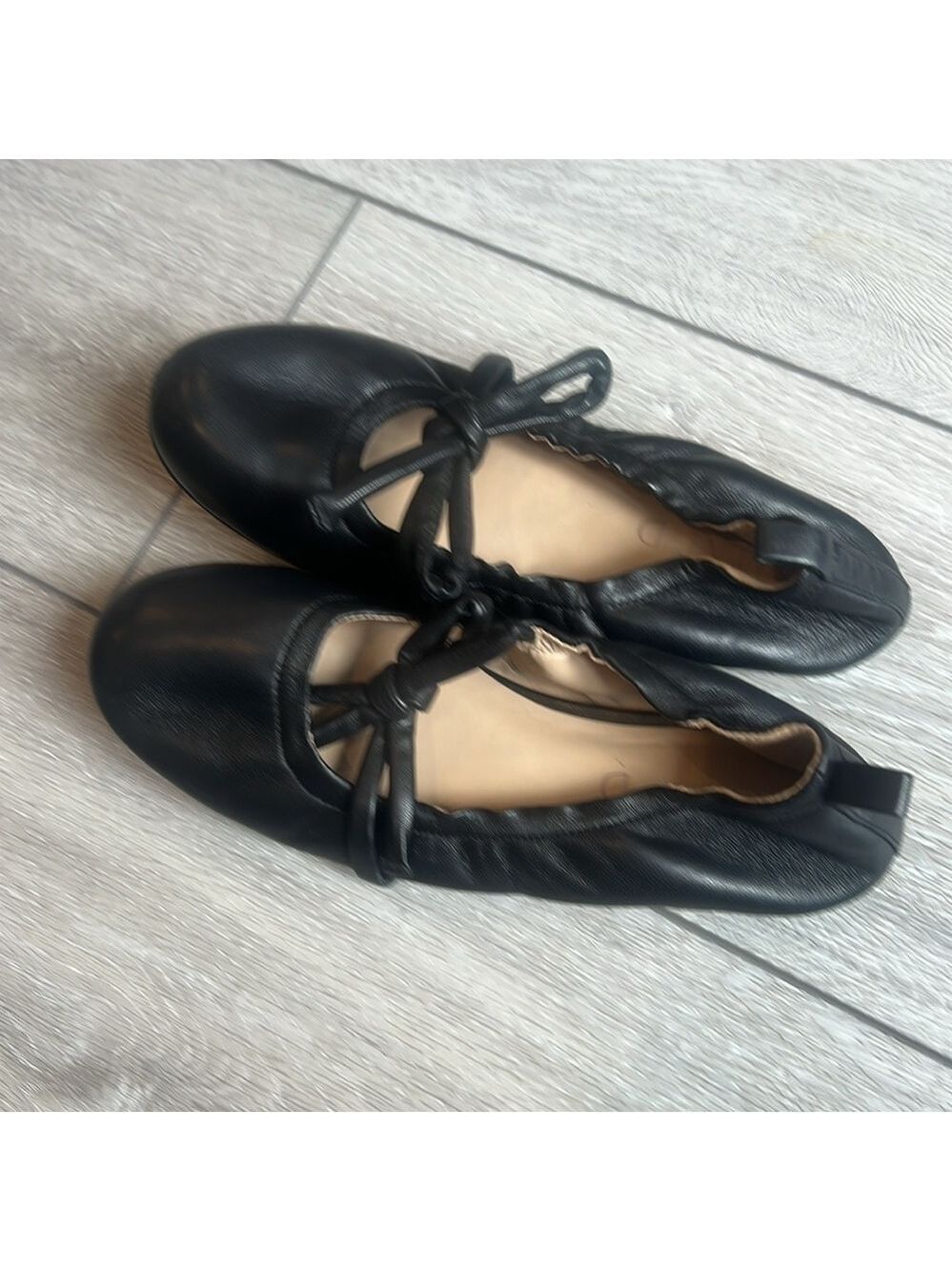Silent D Bella black leather slip on tie ballet flats size 37/6 - Picture 8 of 14